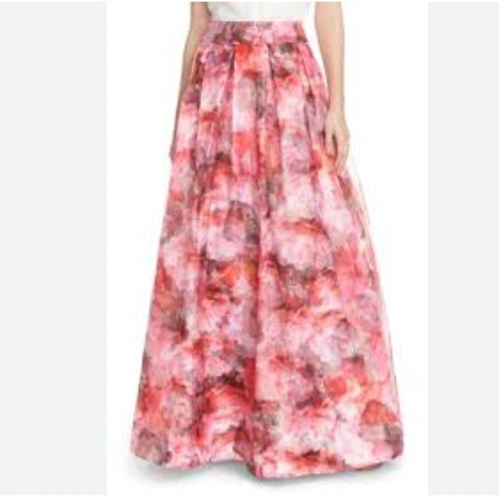 Eliza J Skirt Womens 6 Multicolor Floral Pleated Chiffon Maxi Formal Wedding